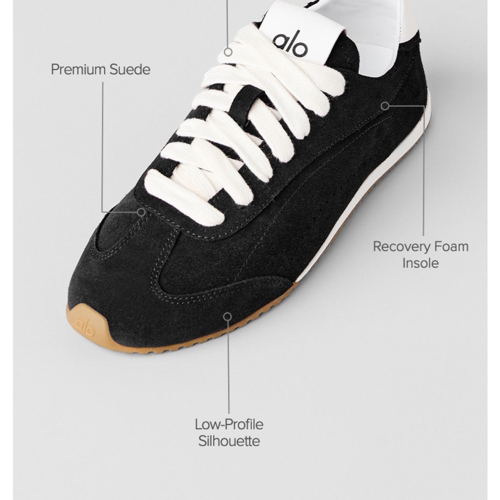 ALO Yoga Black Suede Low-Profile Sneaker with Cream Laces